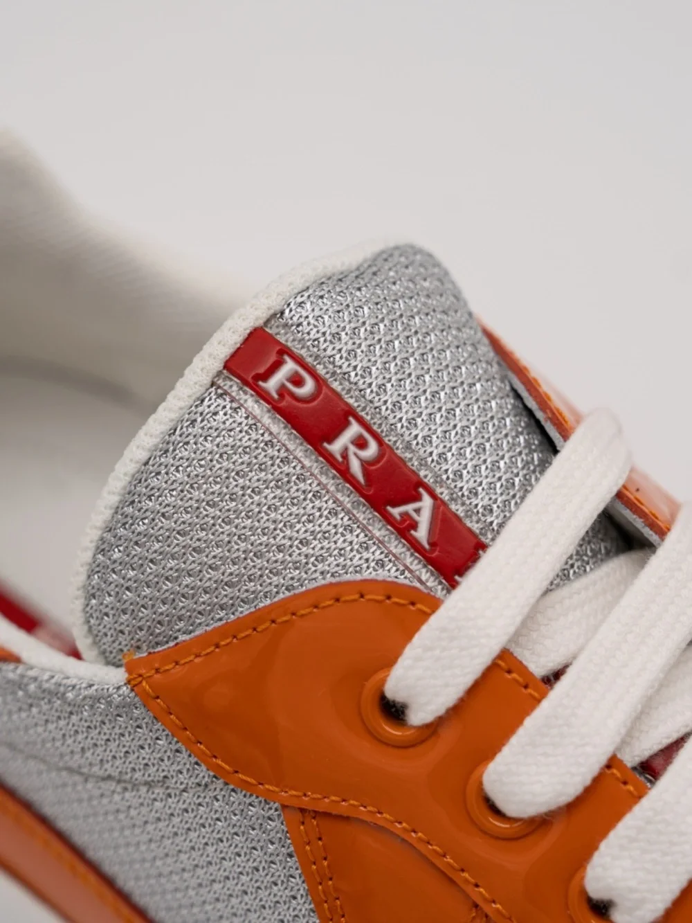 Prada America's Cup Men's Sneakers Orange Patent Leather Silver Fabric 8uk 9 US